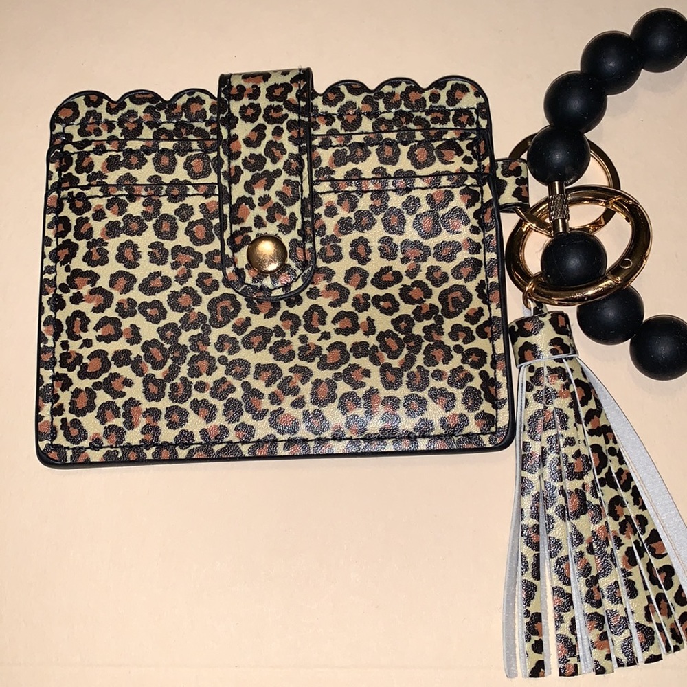Leopard Print Card Holder with Tassel and Handmade Wristlet - Picture 2 of 4
